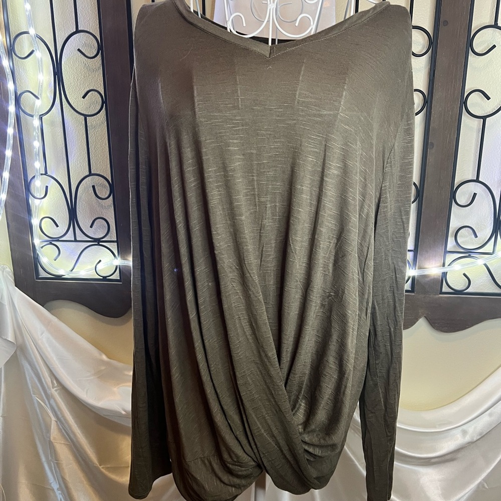 Elegant Olive Long Sleeve Drape Top